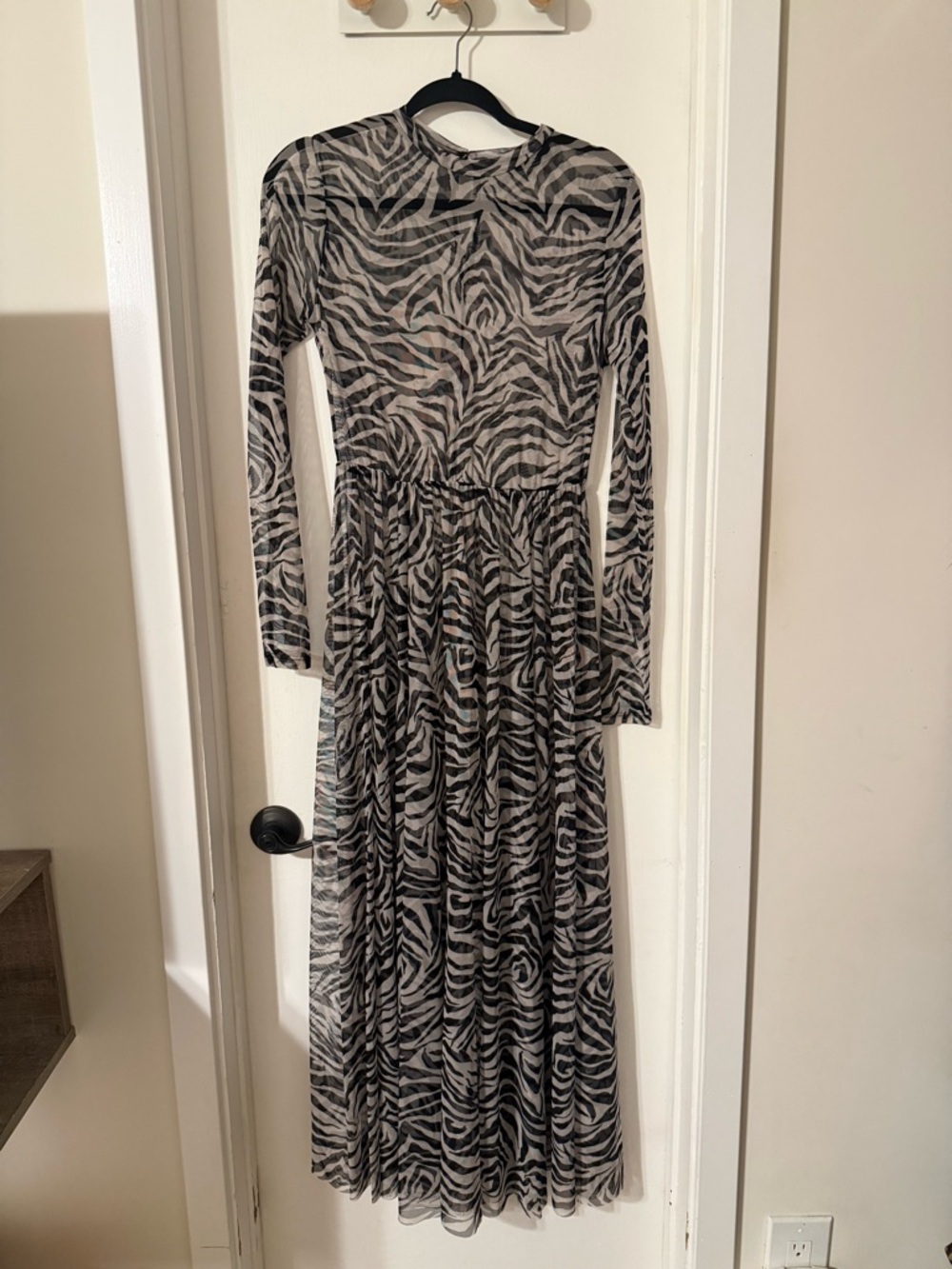 Dressed in Lala Black & White Zebra Print Mesh Maxi Dress